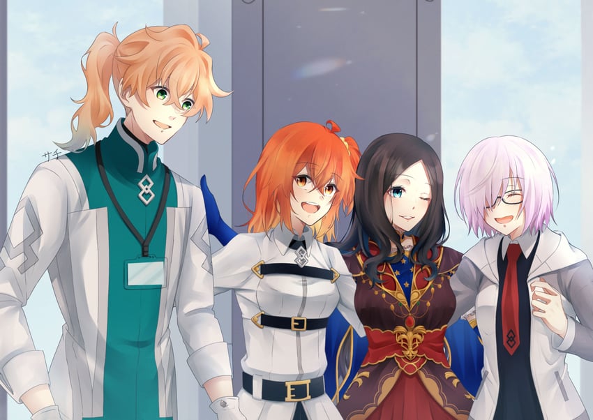 mash kyrielight, fujimaru ritsuka, leonardo da vinci, and romani archaman (fate and 1 more) drawn by sati129_no