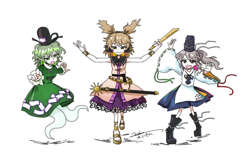 toyosatomimi no miko, mononobe no futo, and soga no tojiko (touhou and 1 more) drawn by yoiy_san