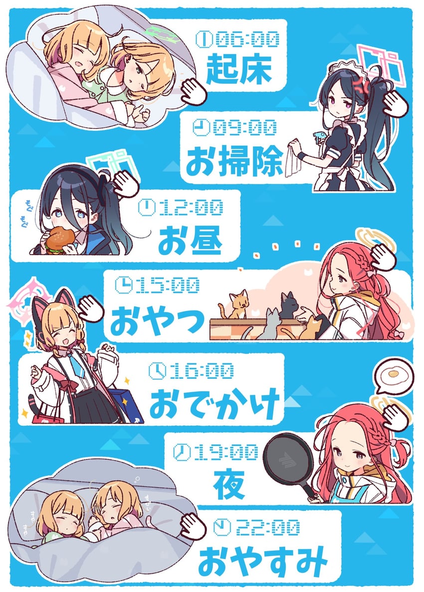 aris, momoi, midori, yuzu, and kei (blue archive) drawn by yoru_nai