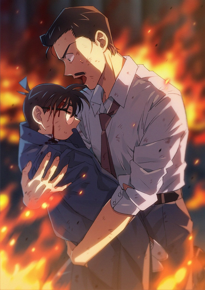 edogawa conan and mouri kogoro (meitantei conan) drawn by k_(gear_labo)