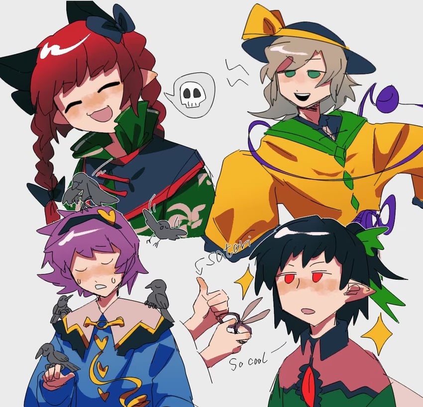 komeiji koishi, komeiji satori, kaenbyou rin, and reiuji utsuho (touhou) drawn by shiri_fusang