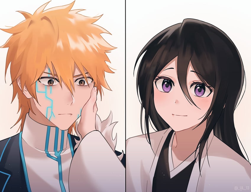 kuchiki rukia and kurosaki ichigo (bleach and 1 more) drawn by gwao_(_ul_13)