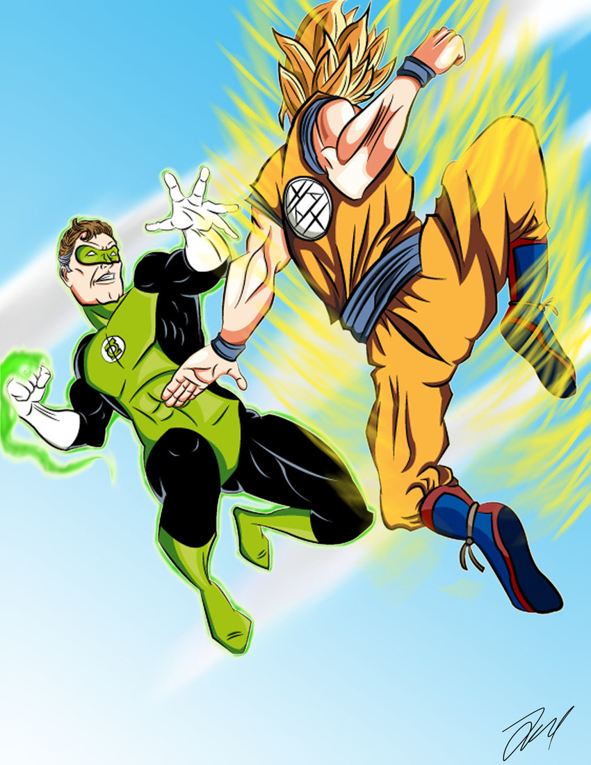 son goku and green lantern (dragon ball and 2 more) drawn by battenfelderart