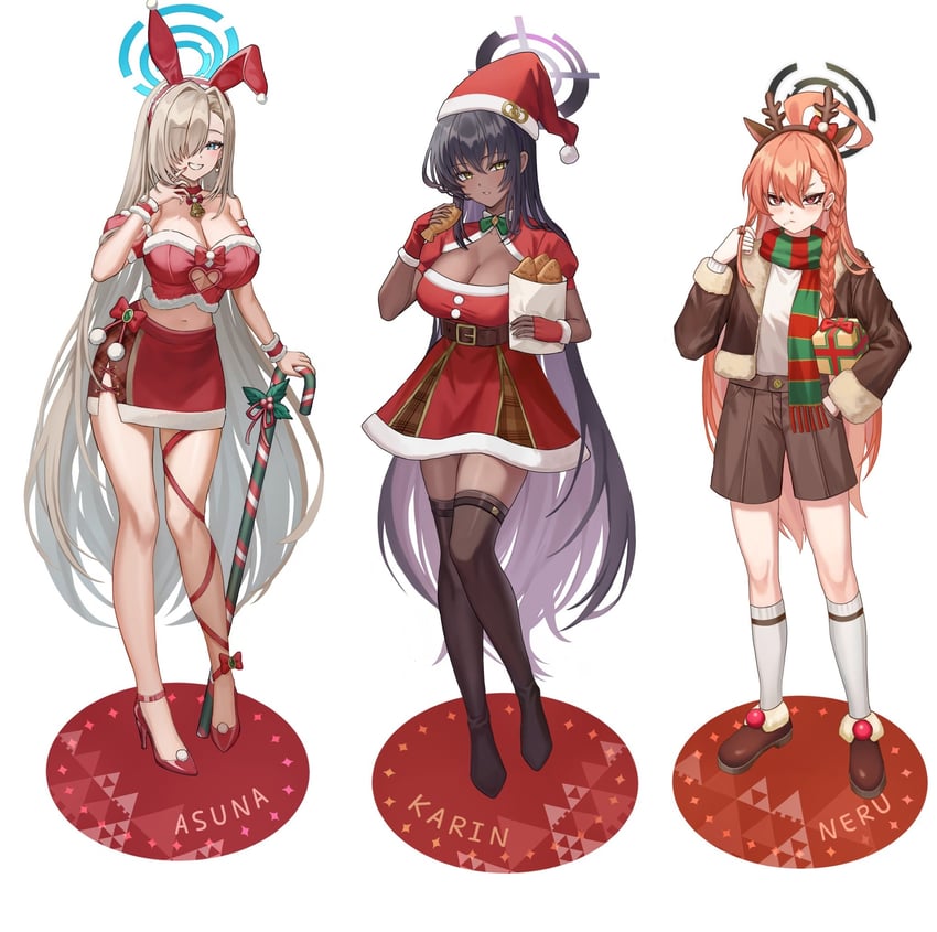 asuna, karin, and neru (blue archive) drawn by kama_(kama_ovo)
