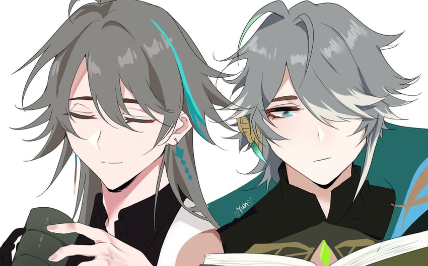 alhaitham and su (genshin impact and 3 more) drawn by yunyoho20