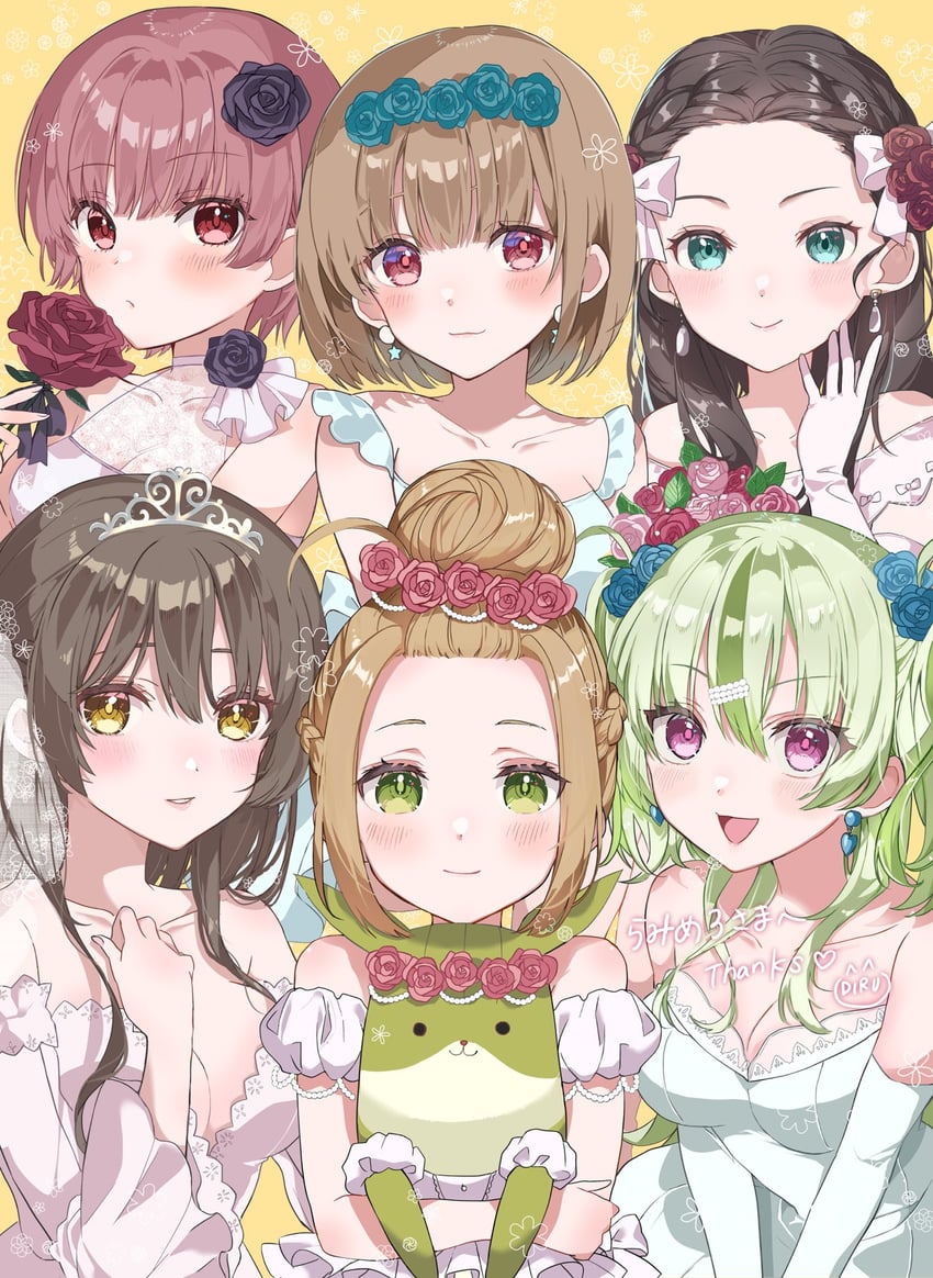 ooshima ichiko, ooshima isuzu, ooshima muua, ooshima yotsuha, ooshima niina, and 1 more (heaven burns red) drawn by k_i49