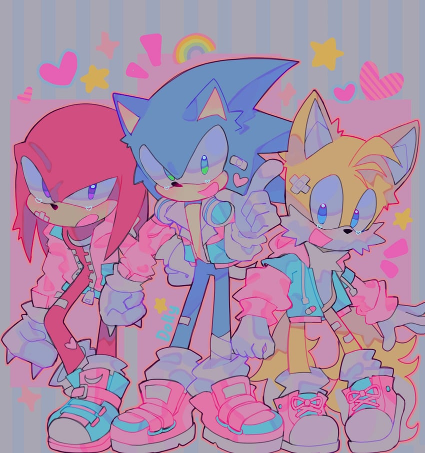 sonic the hedgehog, tails, and knuckles the echidna (sonic and 1 more) drawn by littlebunniboo