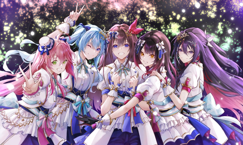 hoshimachi suisei, sakura miko, azki, tokino sora, and roboco-san (hololive) drawn by asahi_tsujino