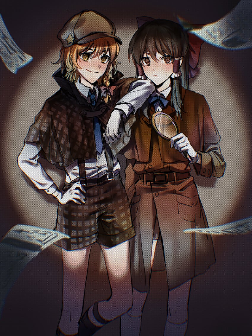 hakurei reimu, kirisame marisa, and sherlock holmes (touhou) drawn by aihara-rina