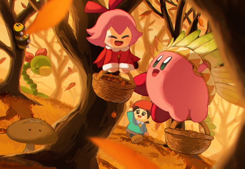 kirby, adeleine, ribbon, needlous, wing kirby, and 2 more (kirby and 3 more) drawn by leo_taranza