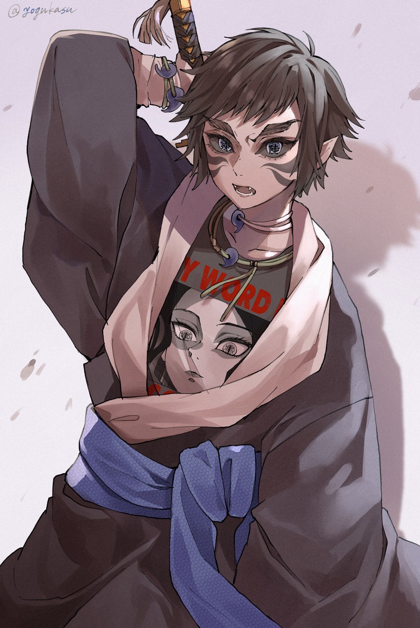 kibutsuji muzan and kaigaku (kimetsu no yaiba) drawn by yogukasu