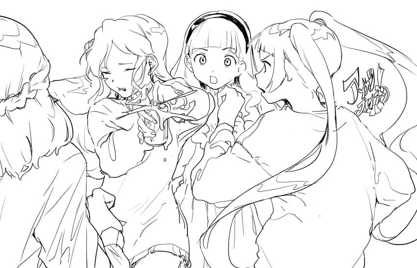 yuki aine, minato mio, hinata ema, and chono maika (aikatsu! and 1 more) drawn by suiso_(owp)
