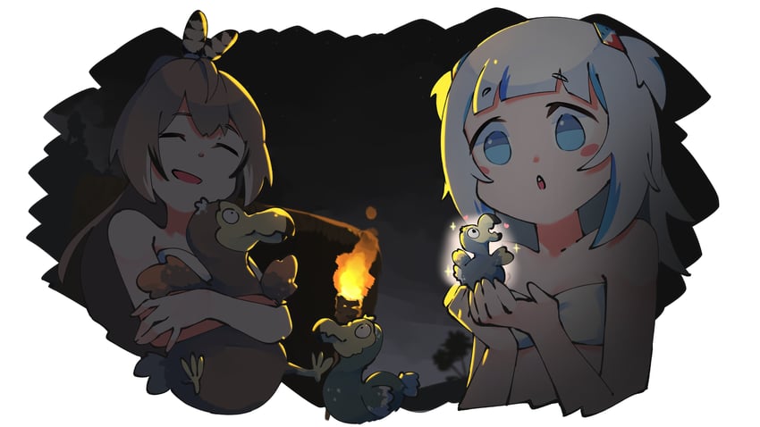 gawr gura and nanashi mumei (hololive and 2 more) drawn by zaniaii