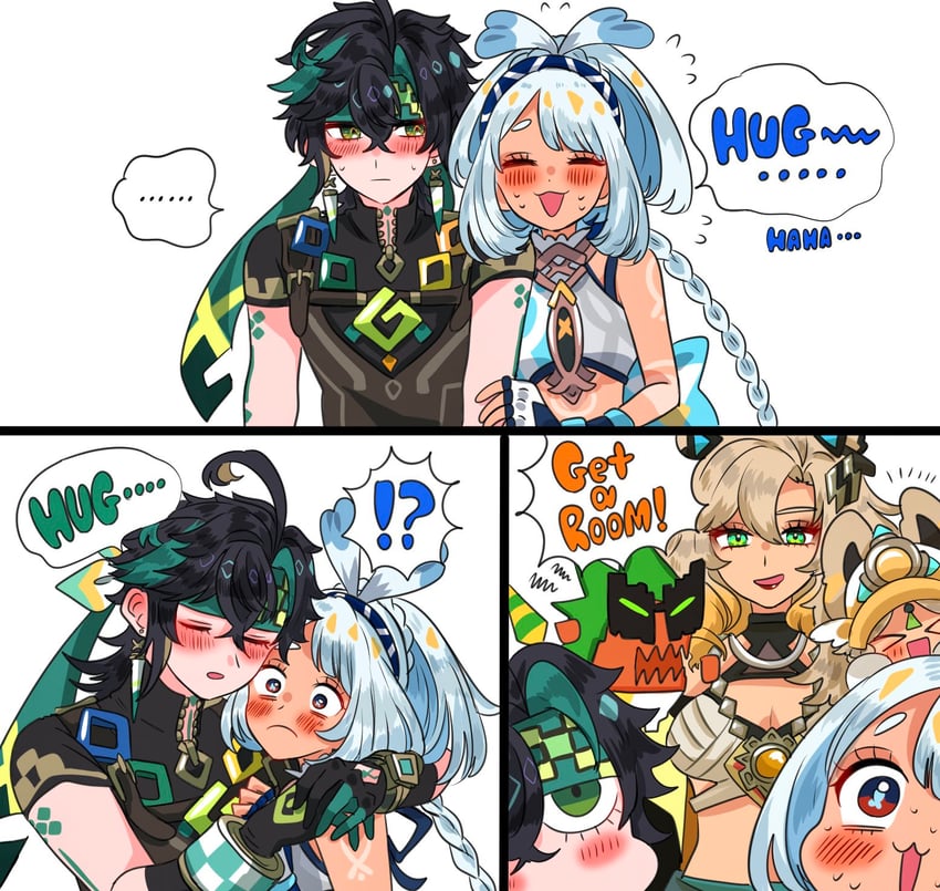 mualani, kinich, xilonen, kachina, and ajaw (genshin impact) drawn by cocotsuko1204