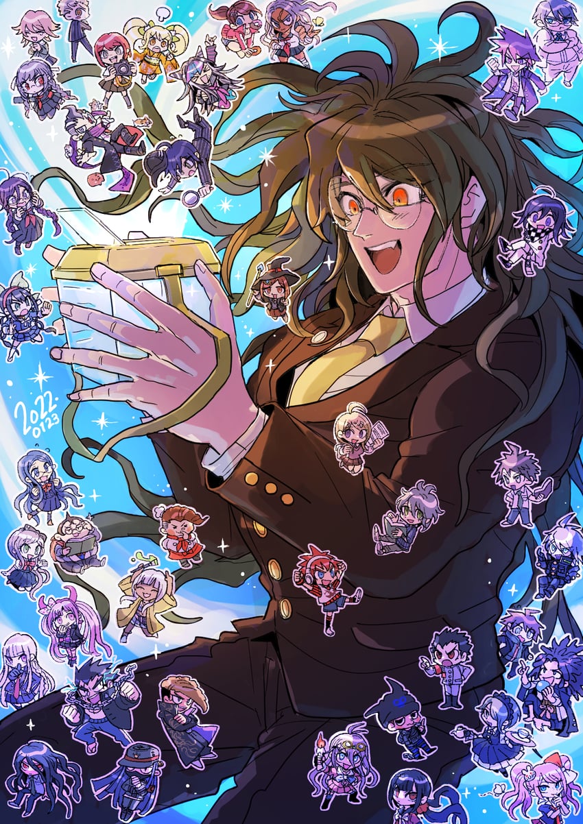 oma kokichi, saihara shuichi, hinata hajime, akamatsu kaede, kirigiri kyoko, and 38 more (danganronpa and 4 more) drawn by kumakoro_(tetsupag)