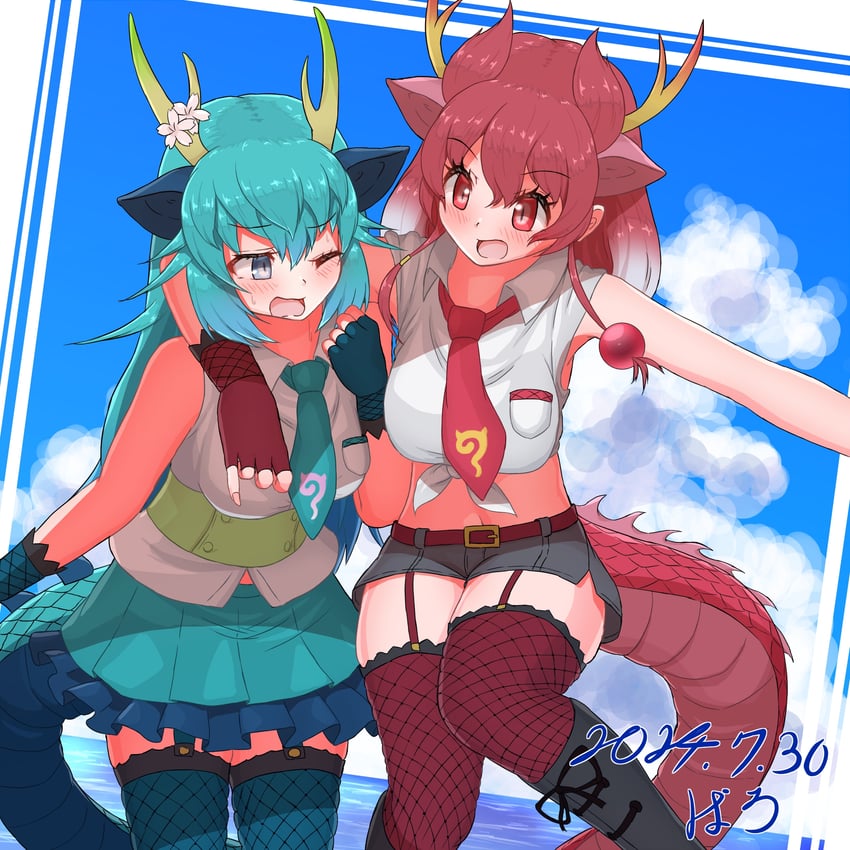 red dragon and blue dragon (kemono friends) drawn by baroy_baroro