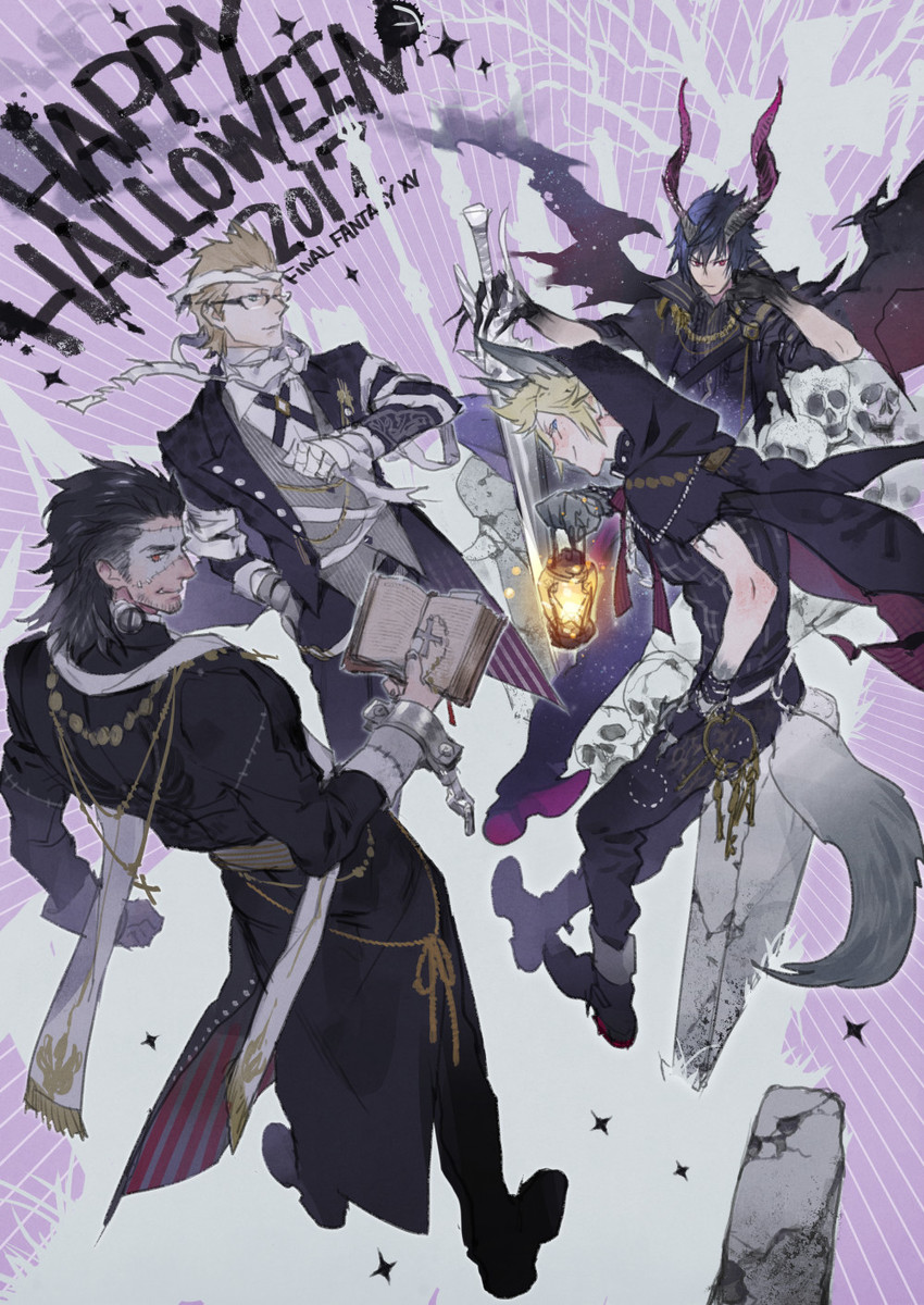 noctis lucis caelum, frankenstein's monster, gladiolus amicitia, prompto argentum, and ignis scientia (final fantasy and 1 more) drawn by p-nekor