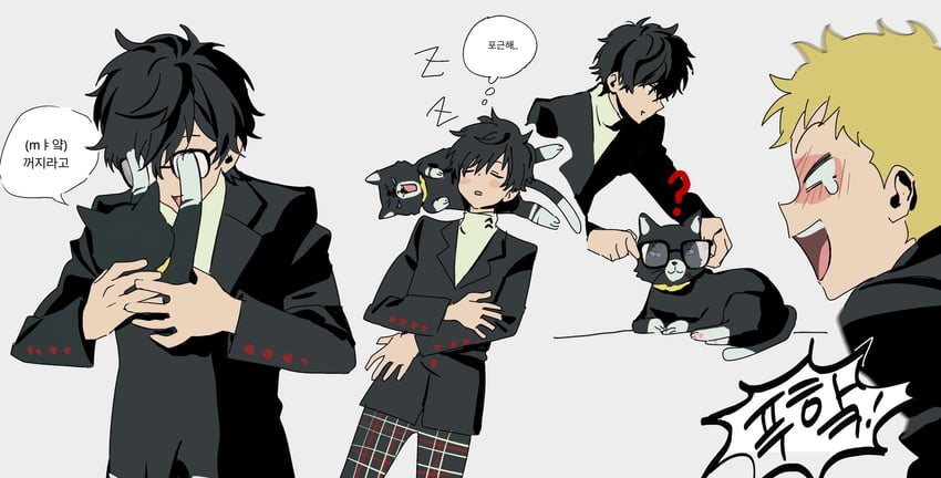 amamiya ren, sakamoto ryuuji, and morgana (persona and 2 more) drawn by betti_(xx_betti)