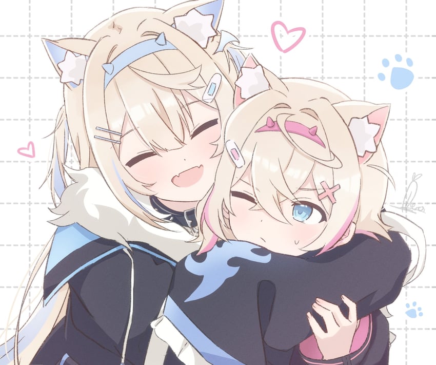 fuwawa abyssgard and mococo abyssgard (hololive and 1 more) drawn by daikon_keroi