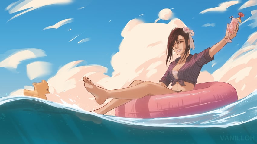 tifa lockhart and moogle (final fantasy and 3 more) drawn by vanilloh