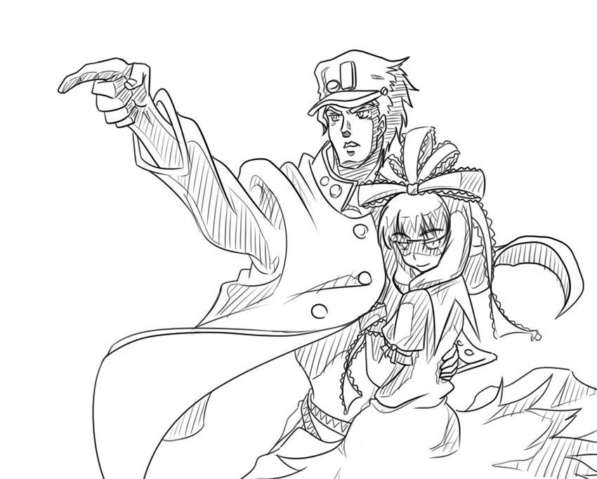 kagiyama hina and kujo jotaro (touhou and 2 more) drawn by wabi_(wbsk)