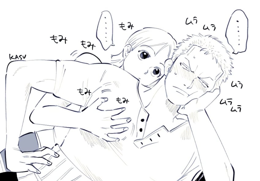 nami and roronoa zoro (one piece) drawn by kasuga_akira