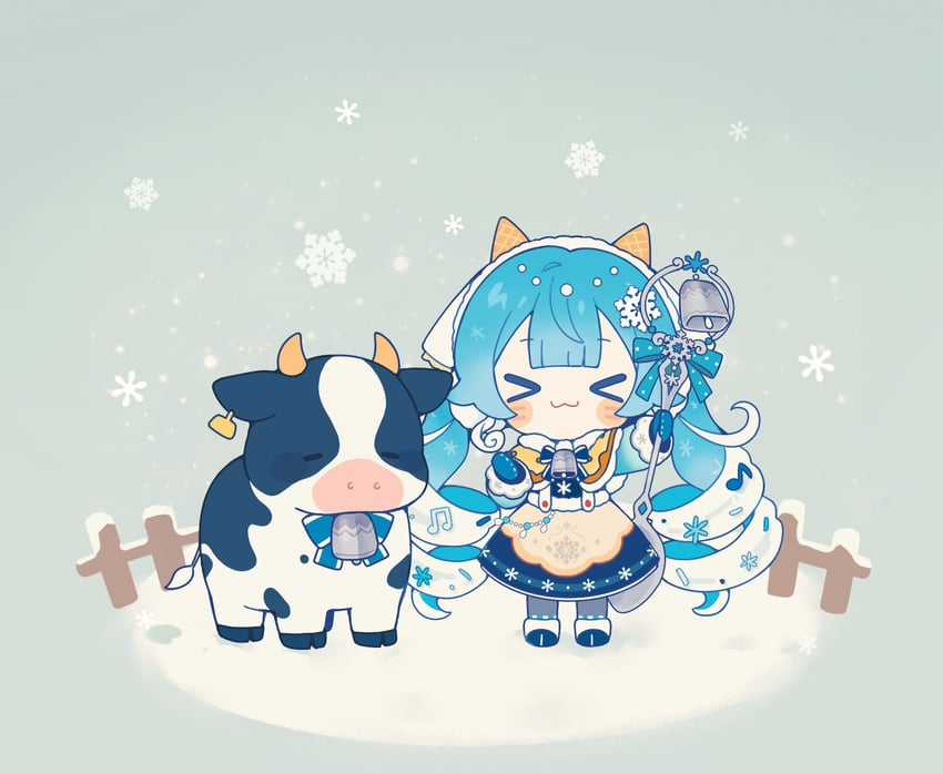 hatsune miku and yuki miku (vocaloid) drawn by inomo_(qimoshu)