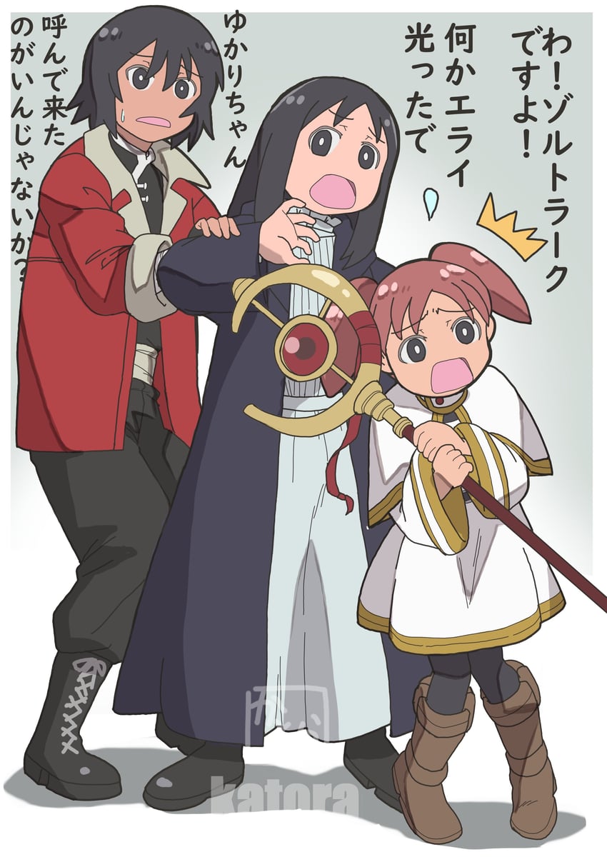 frieren, fern, stark, kasuga ayumu, mihama chiyo, and 1 more (sousou no frieren and 1 more) drawn by k_katora