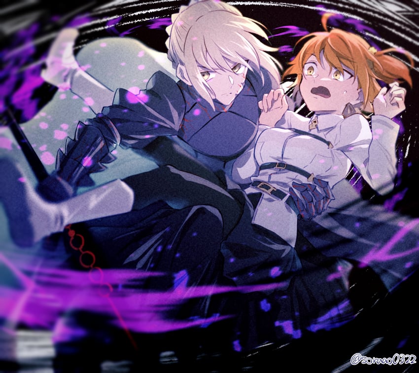 artoria pendragon, fujimaru ritsuka, and saber alter (fate and 1 more) drawn by soraao0322