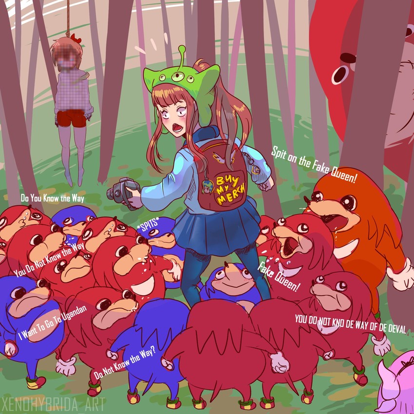 kanna kamui, monika, sayori, knuckles the echidna, earth-chan, and 3 more (real life and 4 more) drawn by aremis_rivera