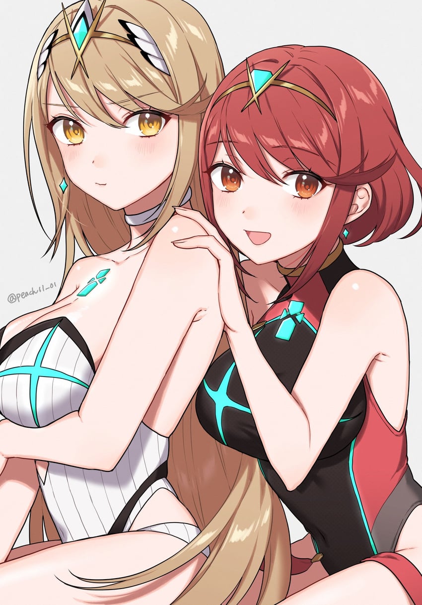 pyra and mythra (xenoblade chronicles and 1 more) drawn by shamu_(peach11_01)