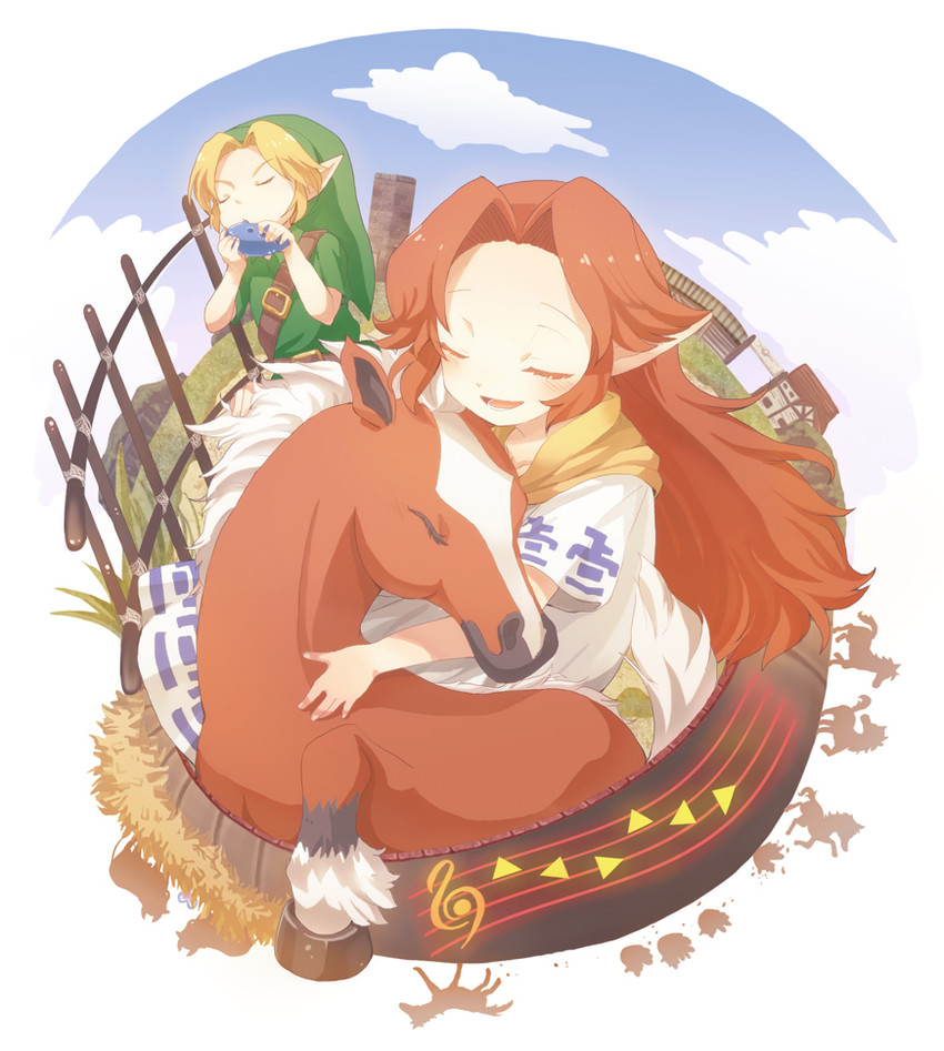 link, malon, and epona (the legend of zelda and 1 more) drawn by bosutafu