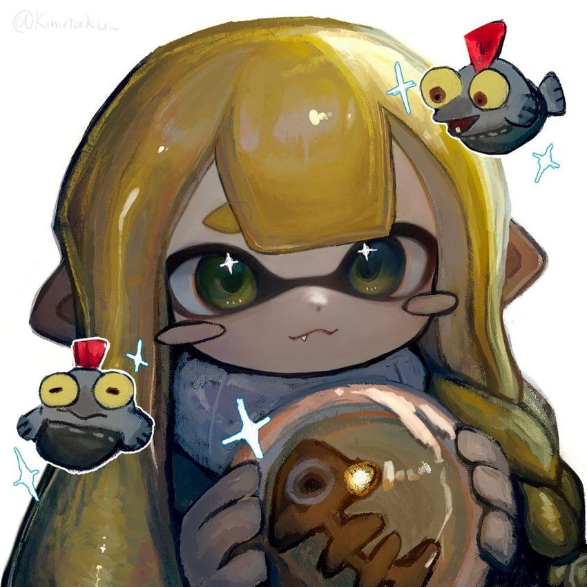 inkling player character, inkling girl, and smallfry (splatoon and 1 more) drawn by kinutaku