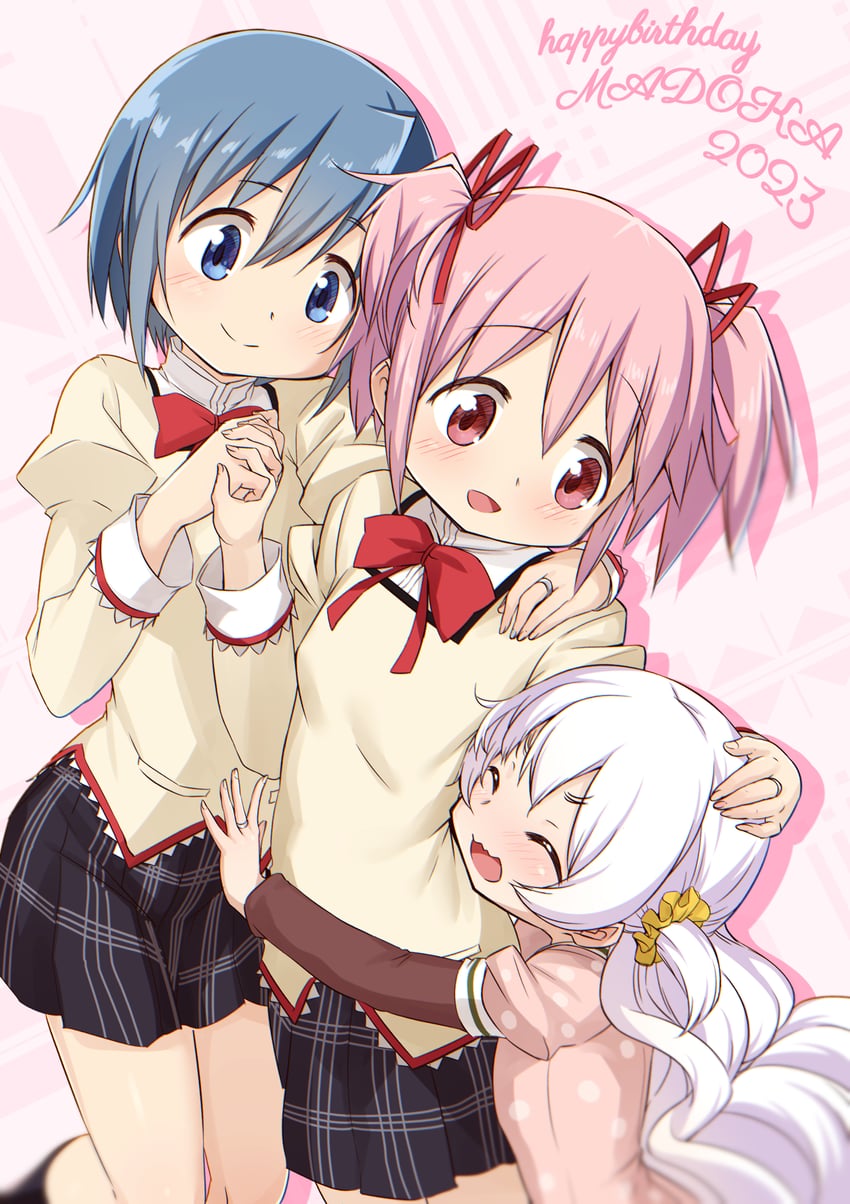 kaname madoka, miki sayaka, and momoe nagisa (mahou shoujo madoka magica and 1 more) drawn by abutomato