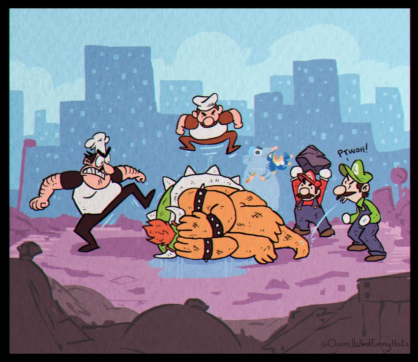mario, luigi, bowser, peppino spaghetti, kamek, and 2 more (mario and 1 more) drawn by overallsandfunnyhats
