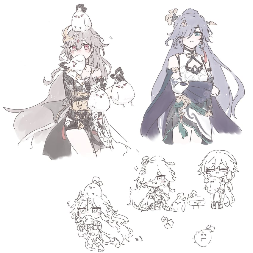 fu hua, herrscher of sentience, and jingwei (honkai and 1 more) drawn by tekttt