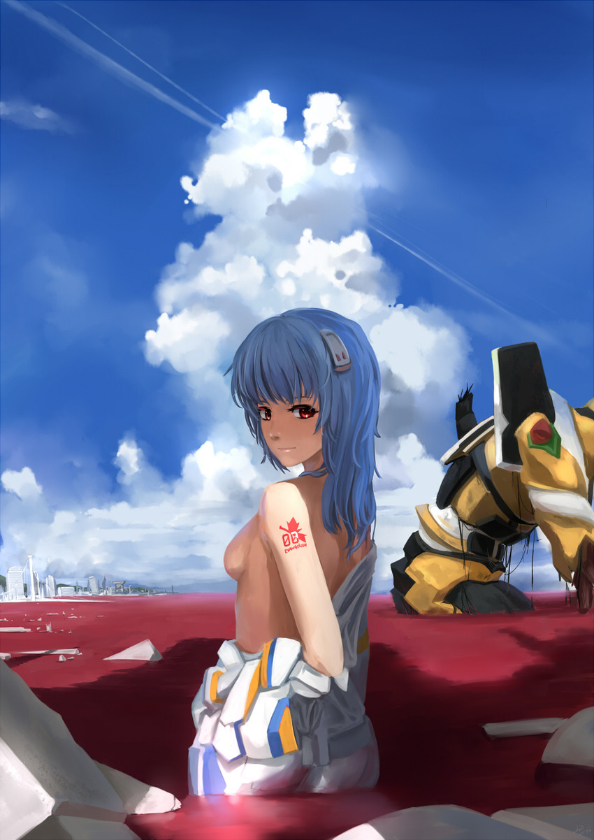ayanami rei and eva 00 (neon genesis evangelion and 1 more) drawn by juesnow