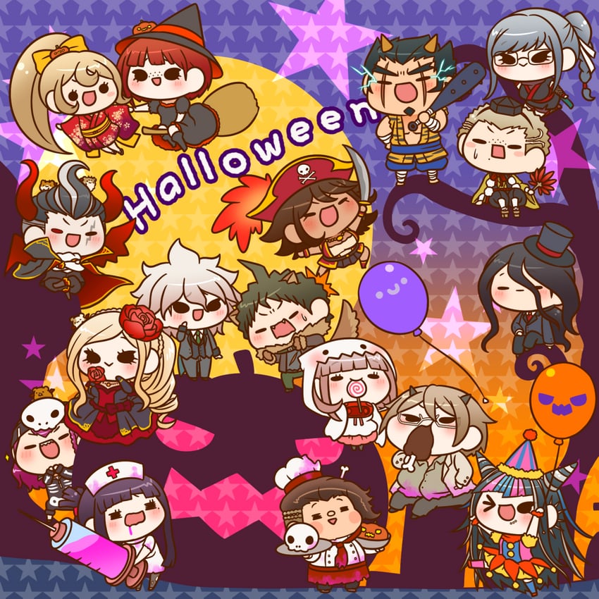 nanami chiaki, komaeda nagito, hinata hajime, tsumiki mikan, kamukura izuru, and 12 more (danganronpa and 1 more) drawn by yumaru_(marumarumaru)