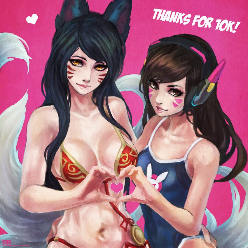 d.va and ahri (league of legends and 2 more) drawn by monori_rogue