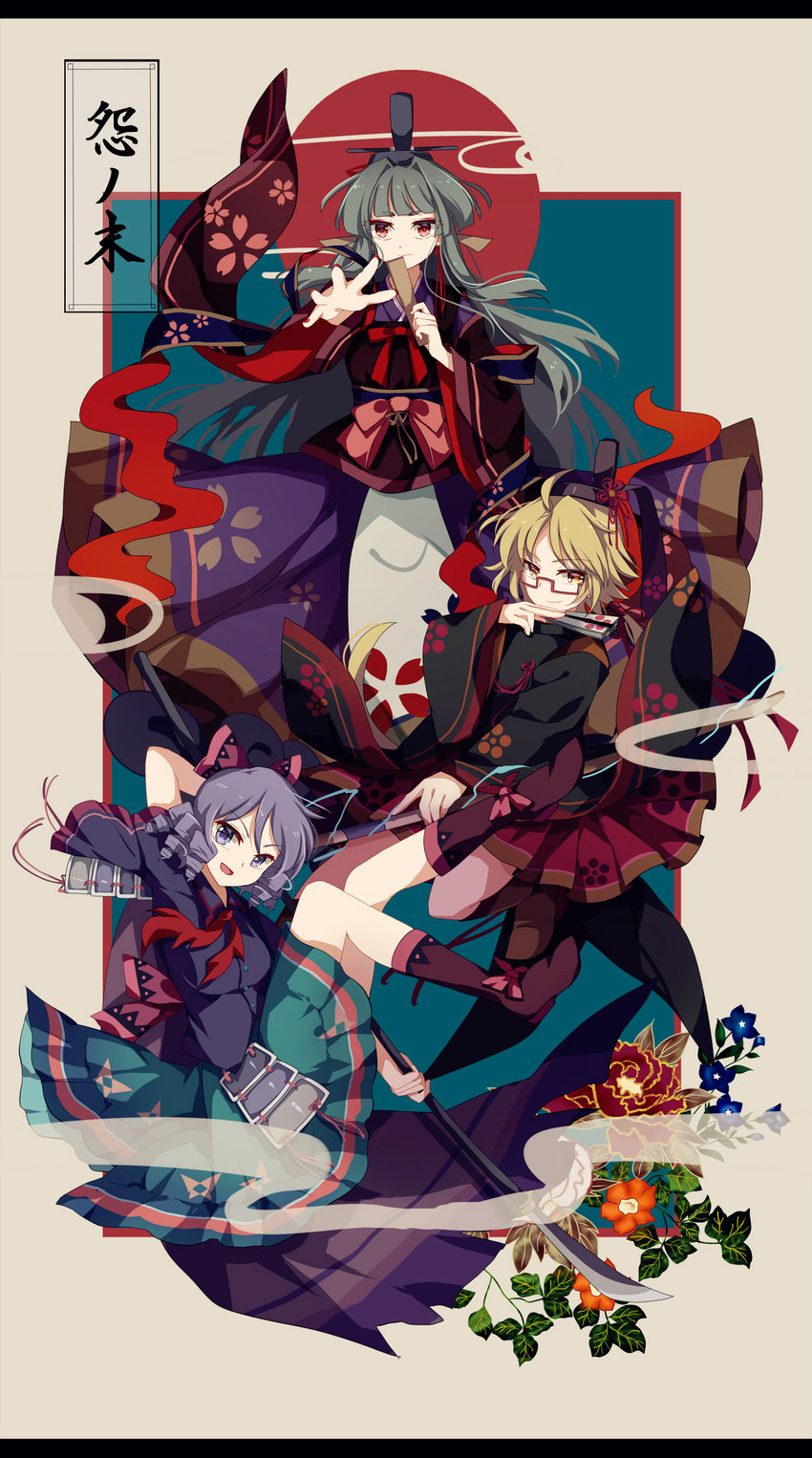 suitokuin tenmu, magahara mitama, and kabutozukamori kikyou (original and 3 more) drawn by akinomiya_asuka