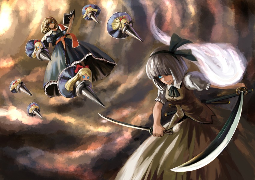 konpaku youmu, alice margatroid, and shanghai doll (touhou) drawn by aako
