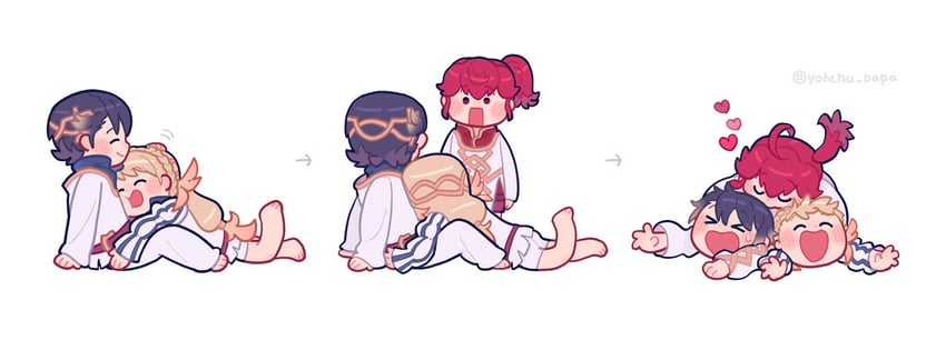 anna, sharena, alfonse, and feh (fire emblem and 1 more) drawn by mushi_rags