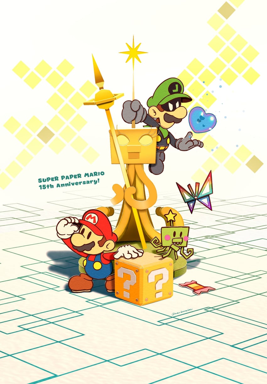 mario, luigi, paper mario, mr. l, tippi, and 2 more (mario and 2 more) drawn by maribou_(supermaribou)