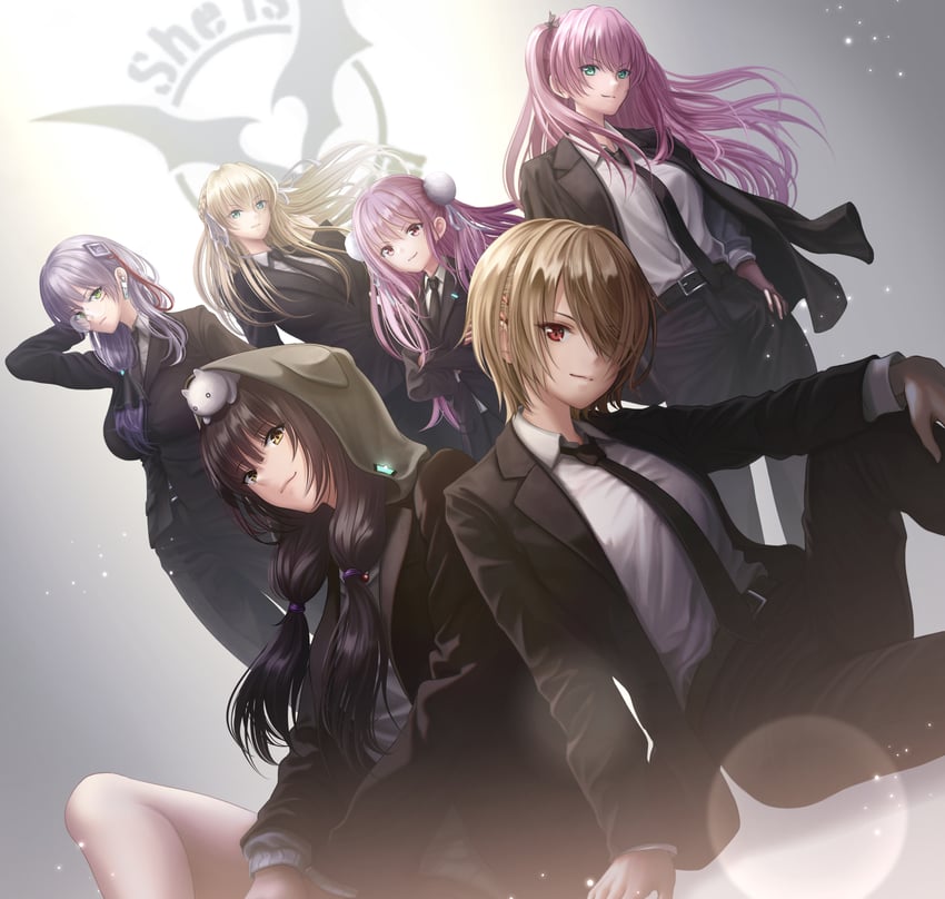 kayamori ruka, izumi yuki, asakura karen, toujou tsukasa, aikawa megumi, and 1 more (heaven burns red) drawn by kepekki_kanojo