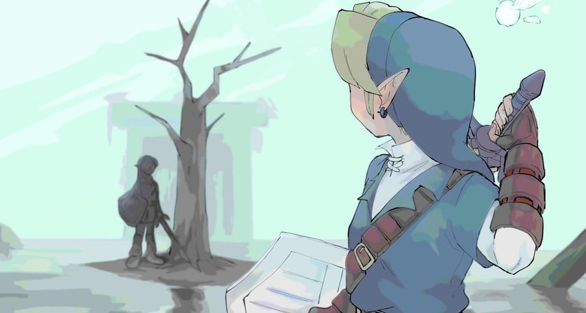 link, navi, and dark link (the legend of zelda and 1 more) drawn by yamori_(yamoooon21)