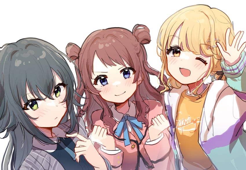 fujita kotone, hanami saki, and tsukimura temari (idolmaster and 1 more) drawn by nnnn