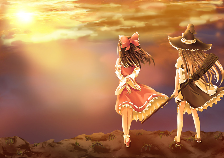 hakurei reimu and kirisame marisa (touhou) drawn by orange_(meitoku)