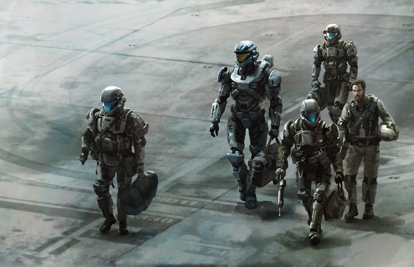 vasily beloi, naomi-010, malcolm geffen, lian deveraux, and evan philips (halo and 1 more) drawn by isaac_hannaford