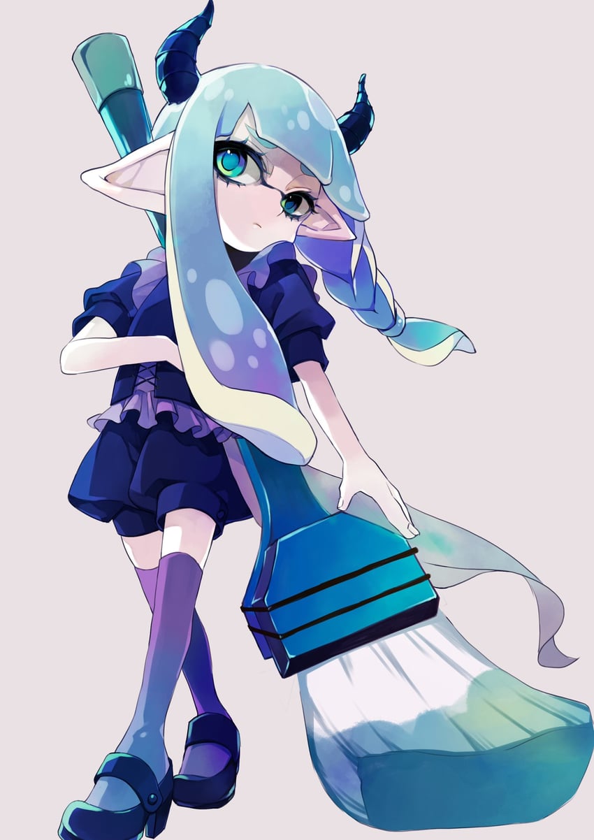 inkling player character and inkling girl (splatoon and 1 more) drawn by kainesato