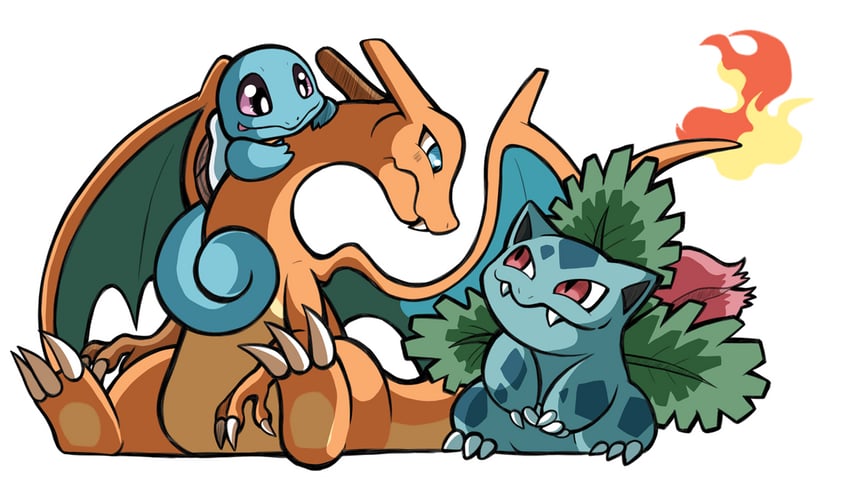 charizard, squirtle, and ivysaur (pokemon) drawn by ana_(softkeychains)